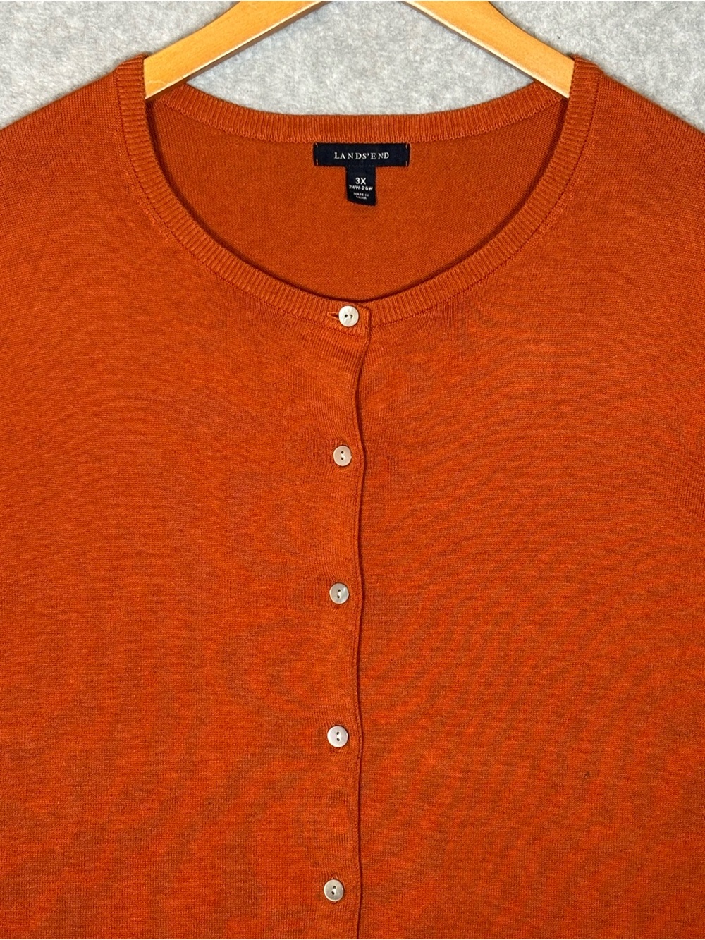 Lands' End Crewneck Button-Front Cardigan-Burnt Orange-Women Size 3X/24W-26W